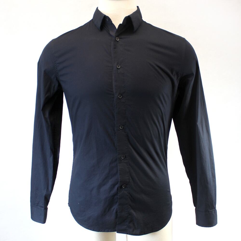 Elie Tahari Black Cotton Buttoned Sleeves Small Minimalist Shirt